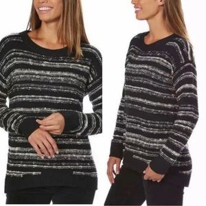 Calvin Klein Women’s HI LOW Black Marled STRIPED KNIT SWEATER - Medium